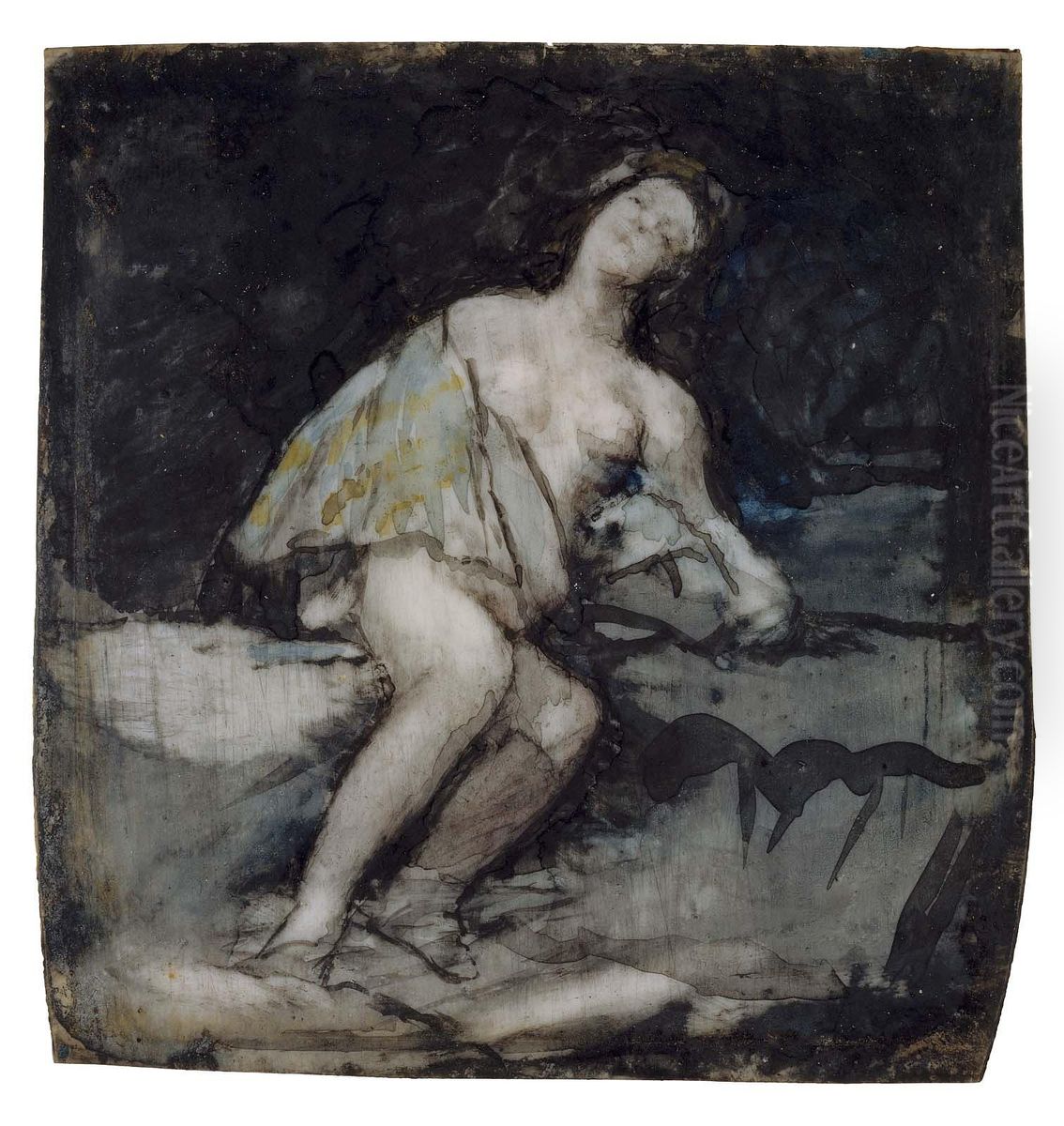 Nude Woman Reclining Against a Rock Oil Painting by Francisco Goya Fuendetodos