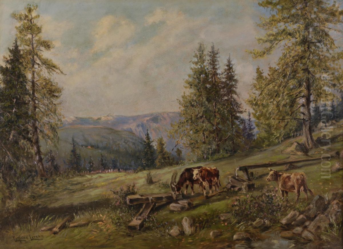 Tranke auf der Alm Oil Painting by Gottfried Lorenz