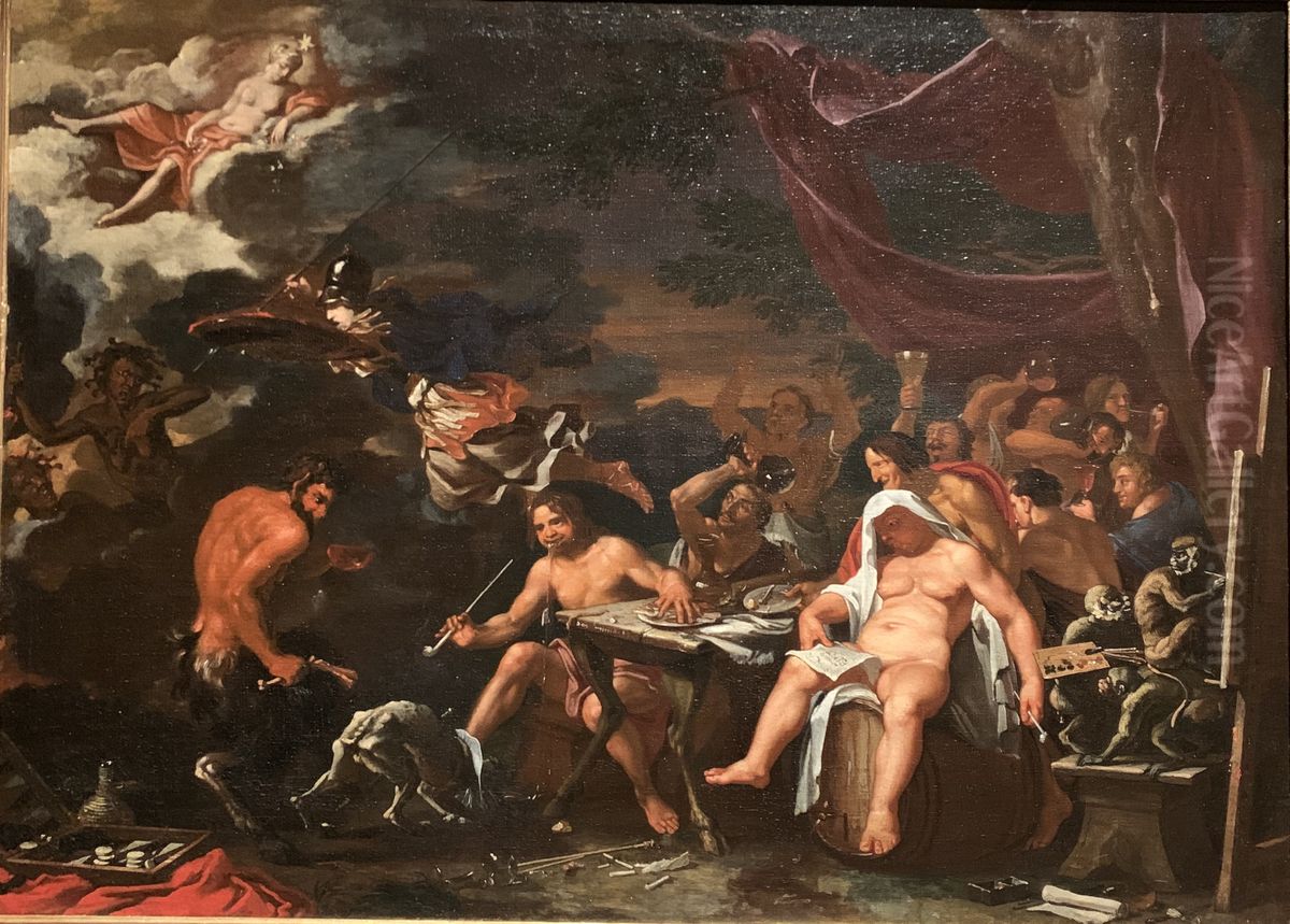 Minerva defending the Bentvueghels against Hatred and Envy Oil Painting by Domenicus van Wijnen