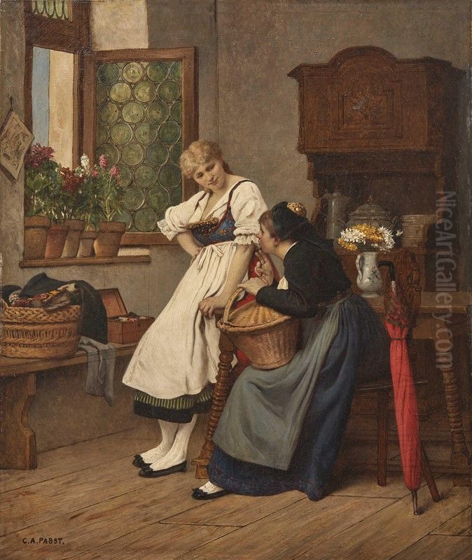 Gossiping Oil Painting by Camille Aflred Pabst