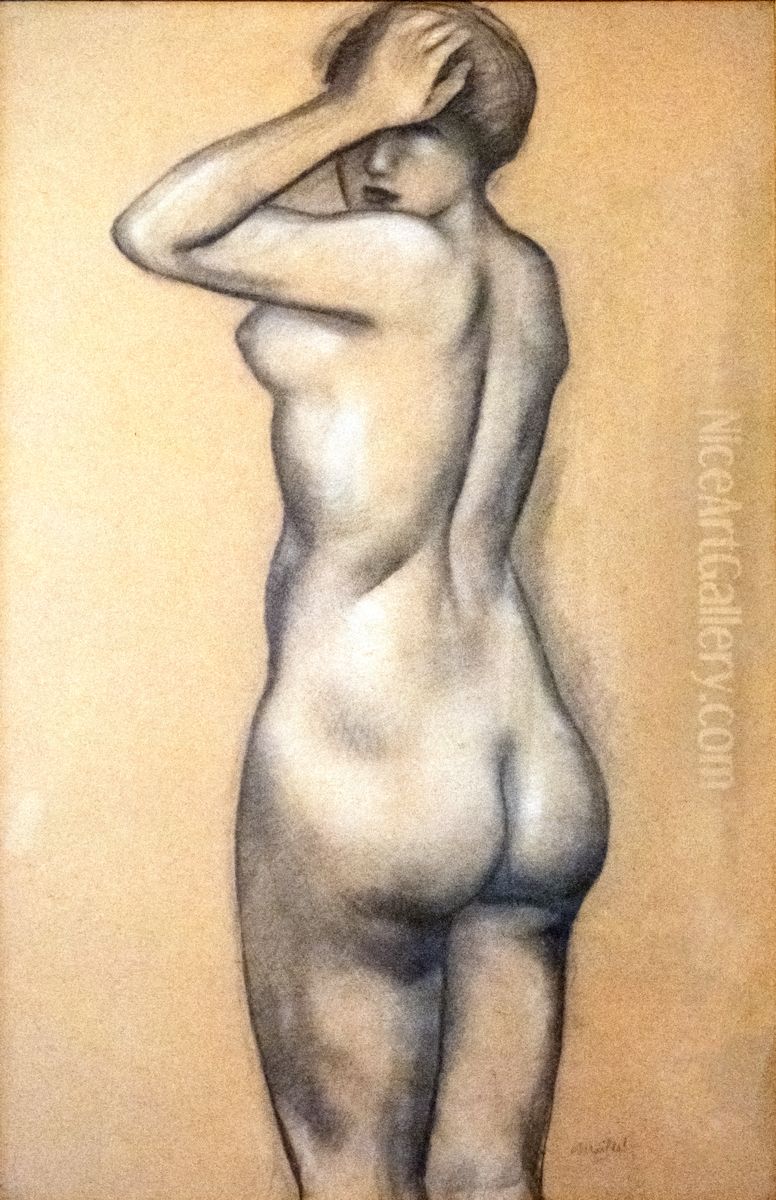 Naked woman from behind Oil Painting by Aristide Maillol