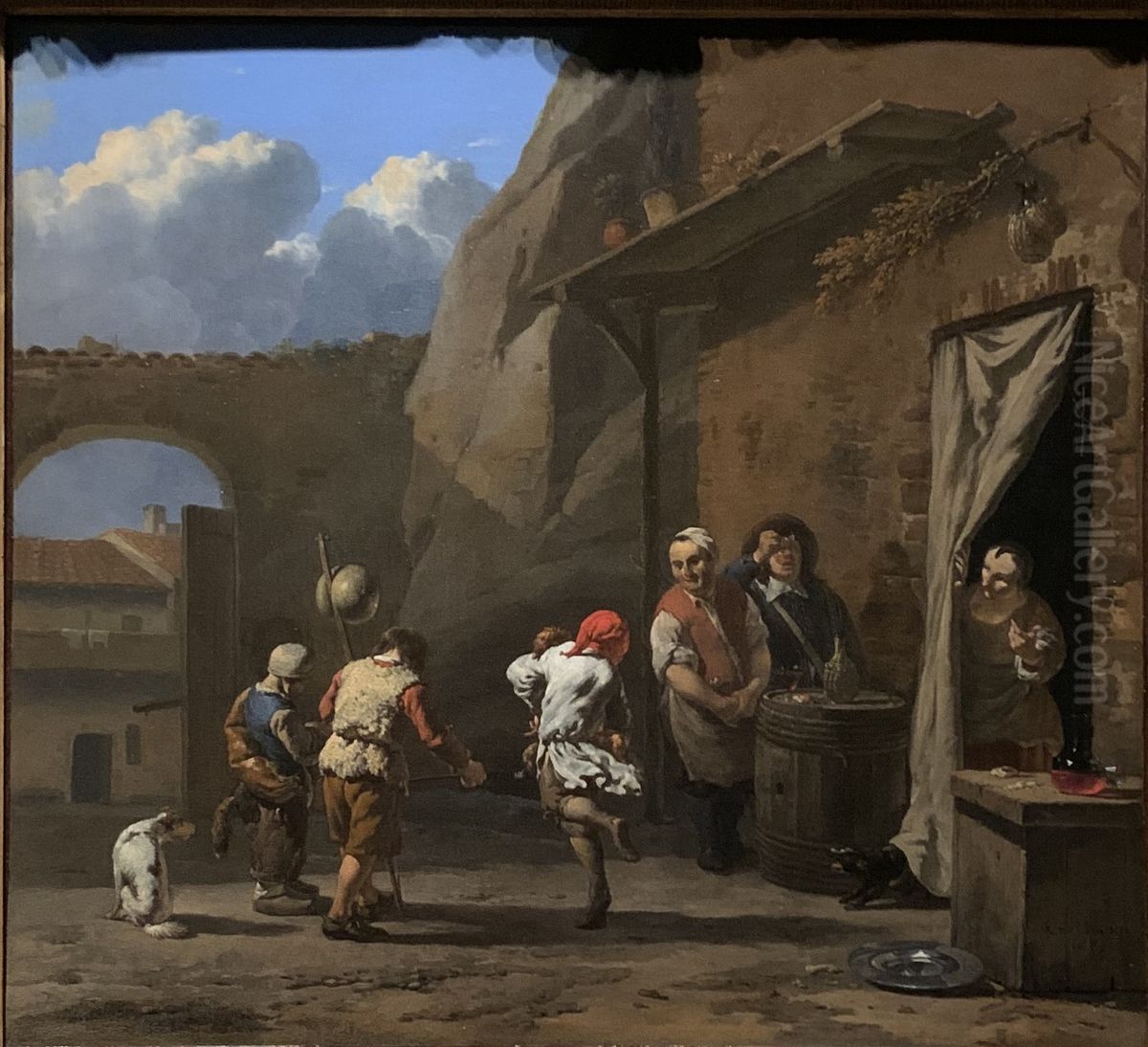 Dansende en musicerende kinderen voor een herberg Oil Painting by Karel Dujardin