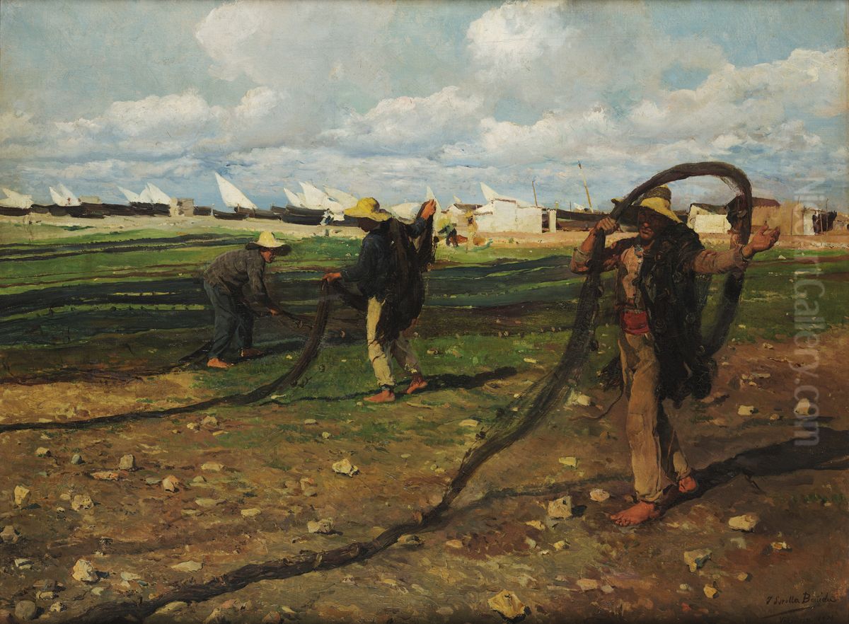 Los pescadores con sus redes Oil Painting by Joaquin Sorolla