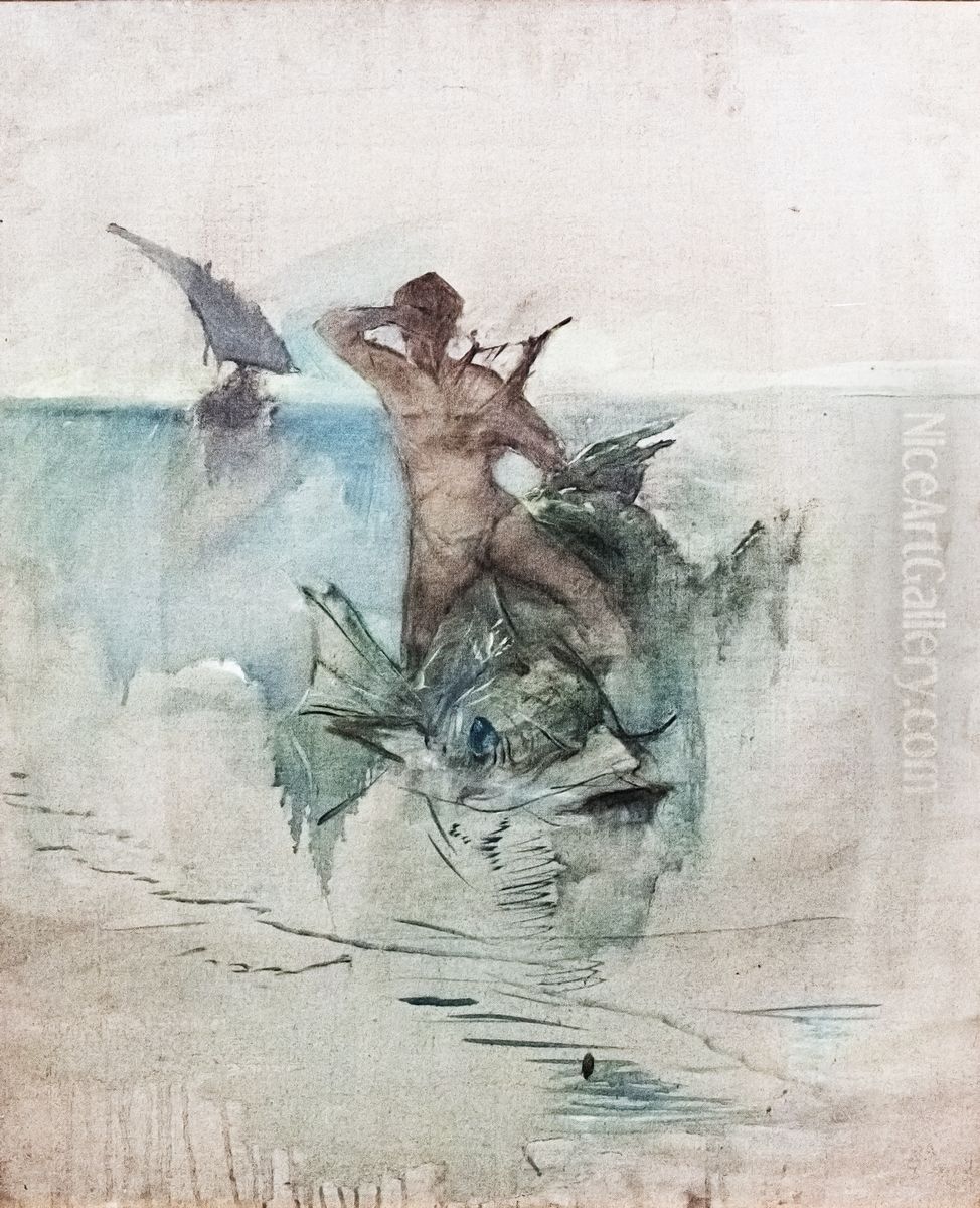 Allegorical sketch - Dolphin Oil Painting by Henri De Toulouse-Lautrec