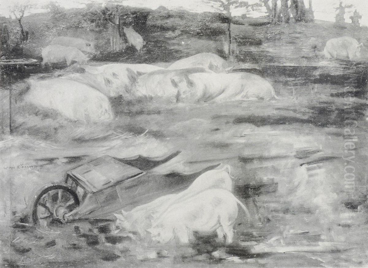 Schweinehof Oil Painting by Lovis (Franz Heinrich Louis) Corinth