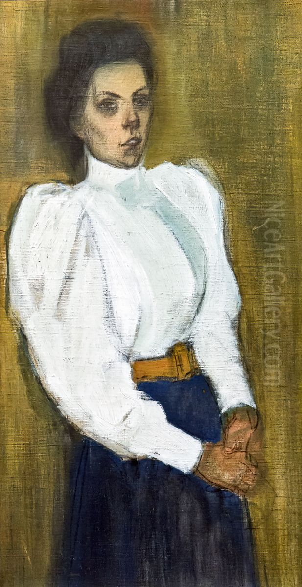 Woman in white blouse Oil Painting by Theophile Steinlen