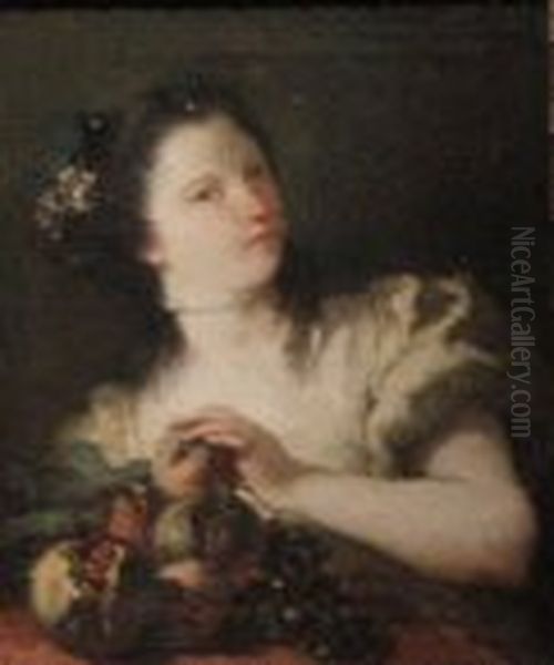 Portrait of young lady with fruits Oil Painting by Giovanni Domenico Tiepolo
