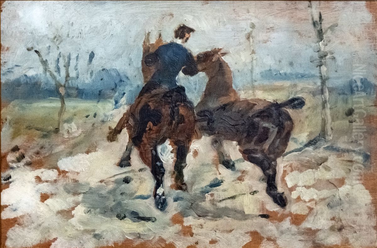Two horses led in hand Oil Painting by Henri De Toulouse-Lautrec