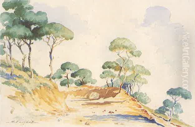 On the Road to Brummana. Oil Painting by Moustafa Farroukh