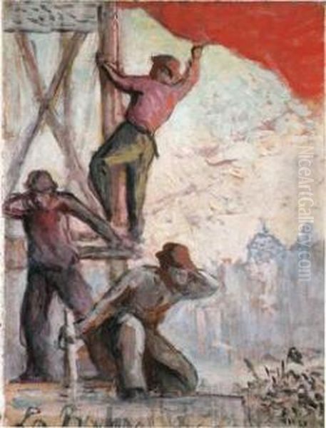 Le drapeau rouge ou la bataille syndicale Oil Painting by Maximilien Luce