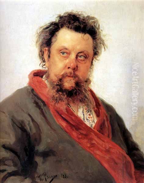 Portret van de componist Modest Petrovitsj Moessorgski Oil Painting by Repin Iliya