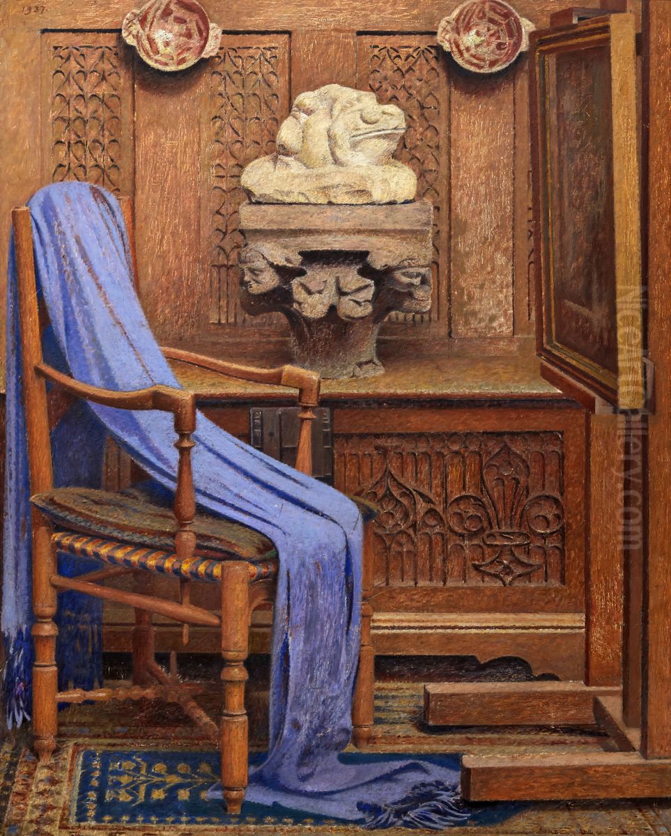 Composition au drap bleu et chapiteau Oil Painting by Henri Rachou