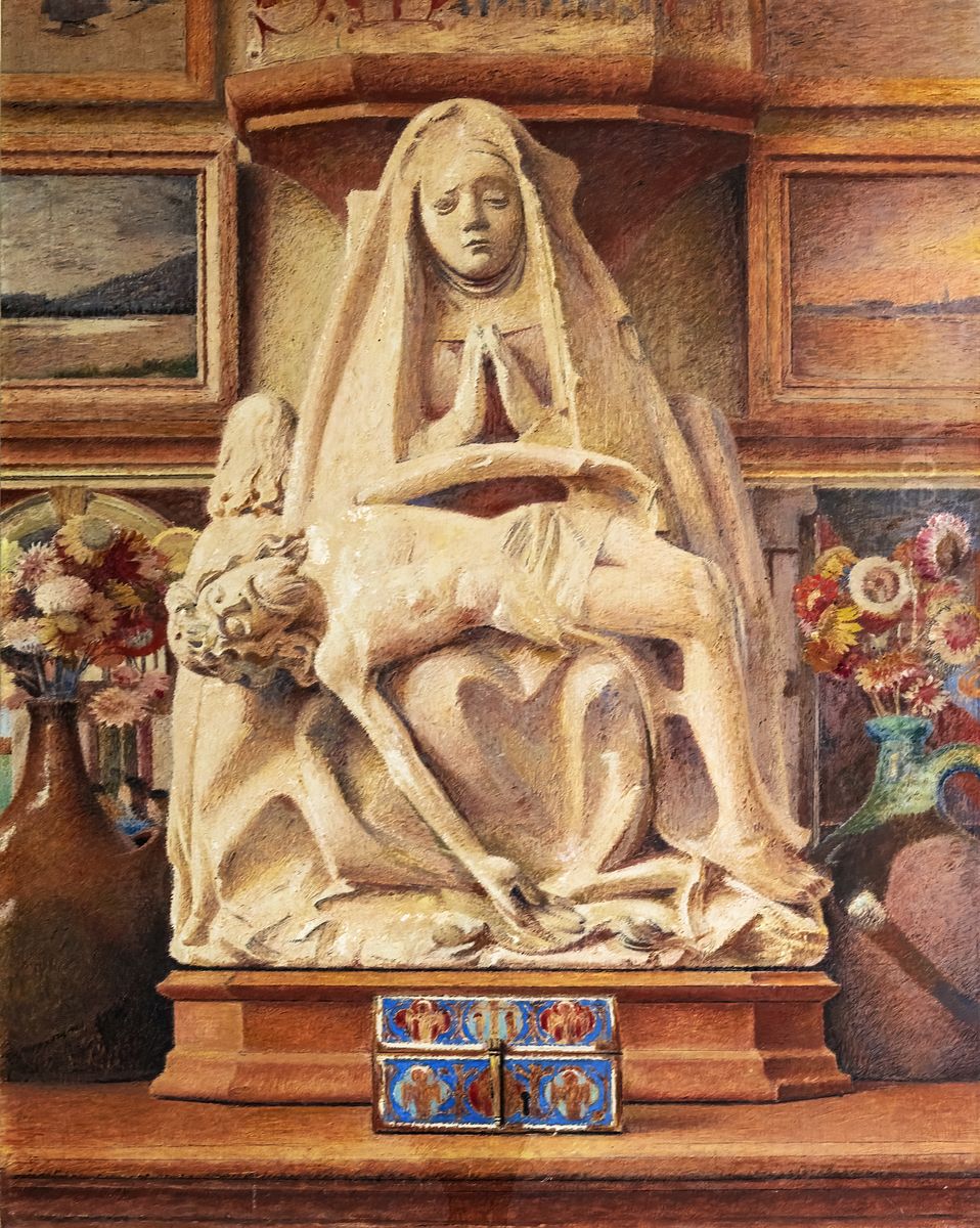 Composition a la Pieta et au bouquets d'immortelles Oil Painting by Henri Rachou