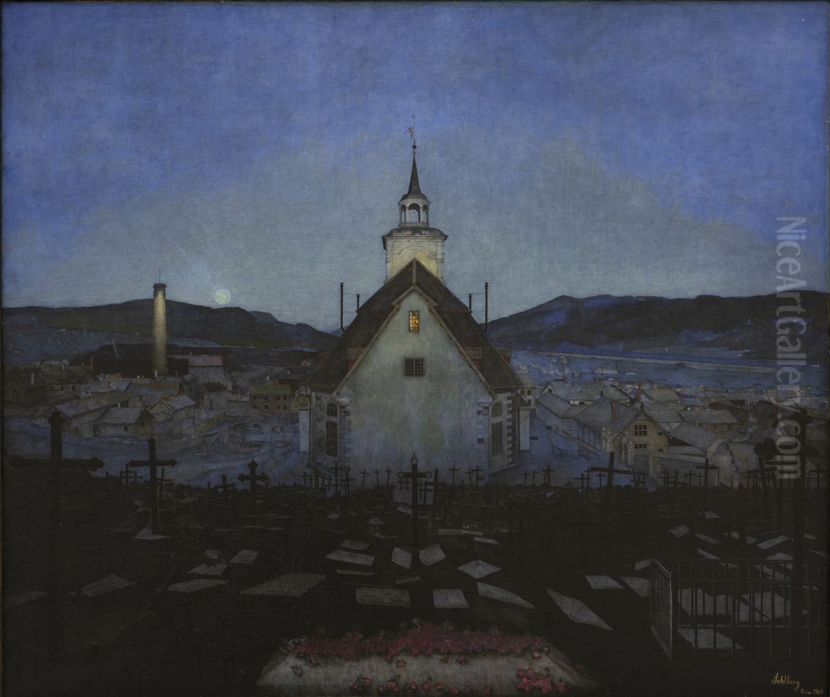 Natt (Roros kirke) Oil Painting by Harald Oscar Sohlberg