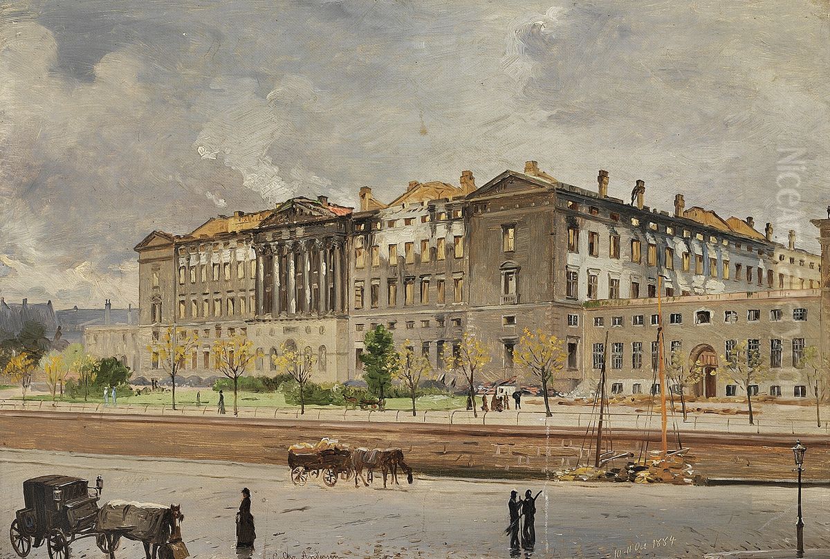 Christianborg Slot efter branden. Studie. Oil Painting by Carl Christian Andersen