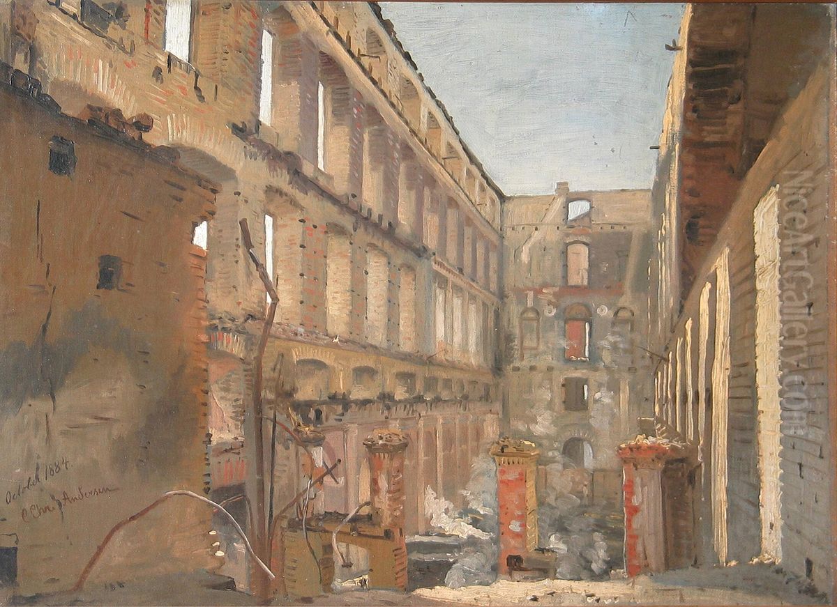 Portraet af en af Christiansborg Slots floje efter branden. Oil Painting by Carl Christian Andersen