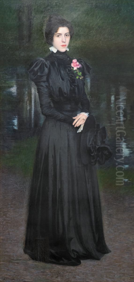 Full-length portrait of Adrienne Yarz Oil Painting by Henri Rachou