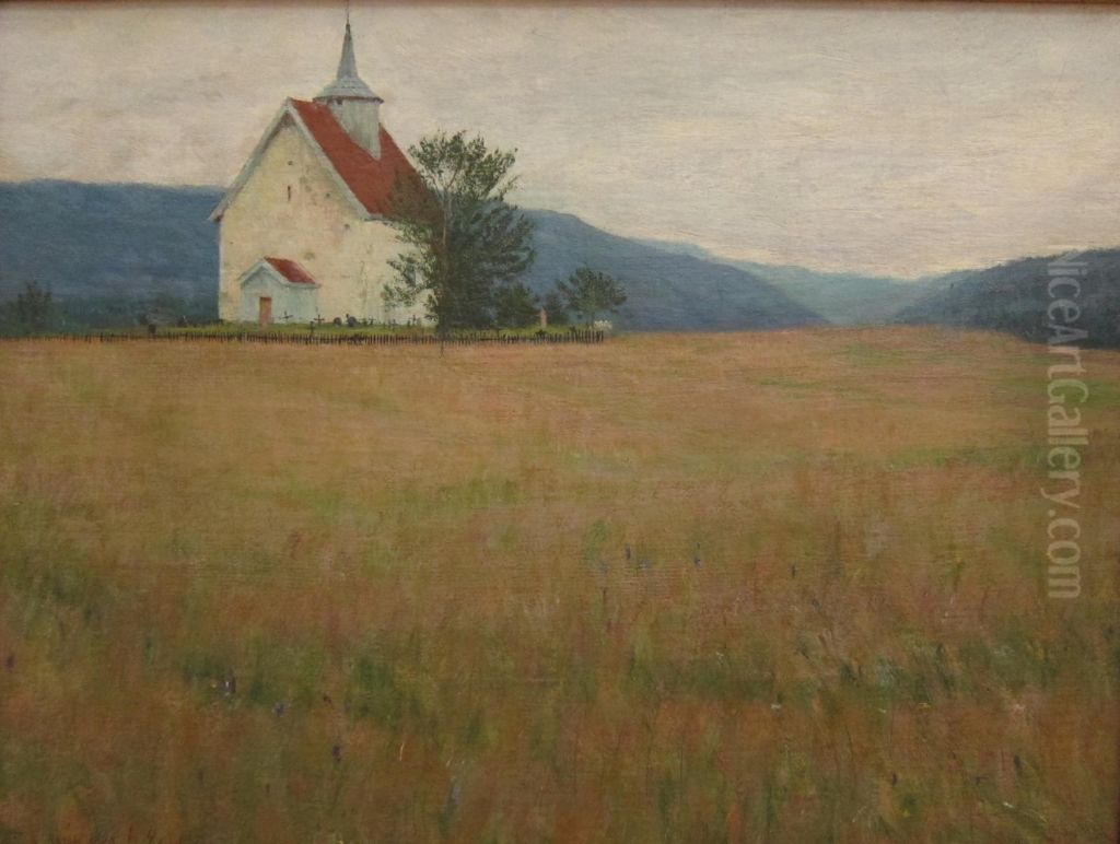 Old Bo Church Oil Painting by Torleiv Stadskleiv