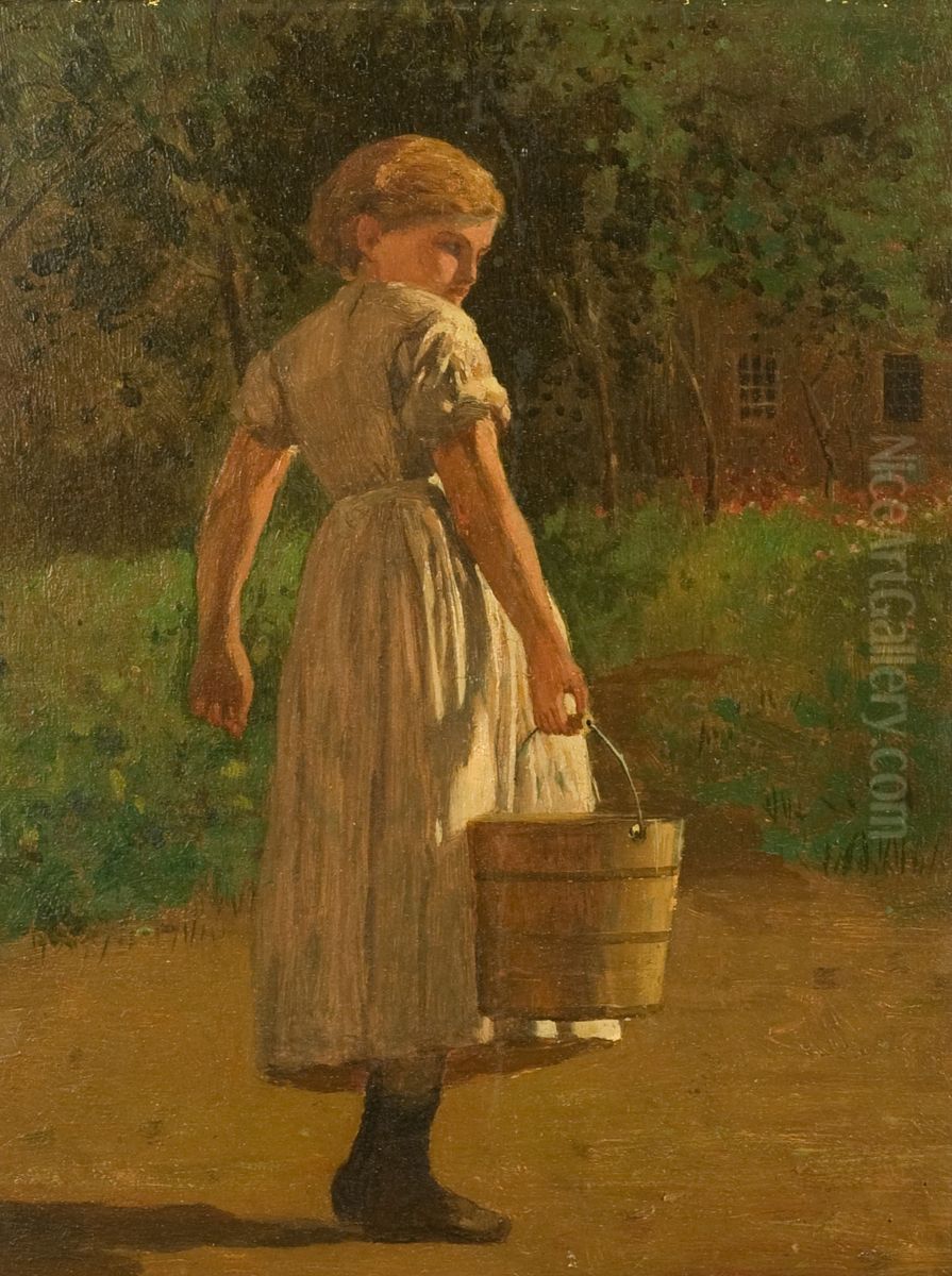 Girl with Pail Oil Painting by Winslow Homer