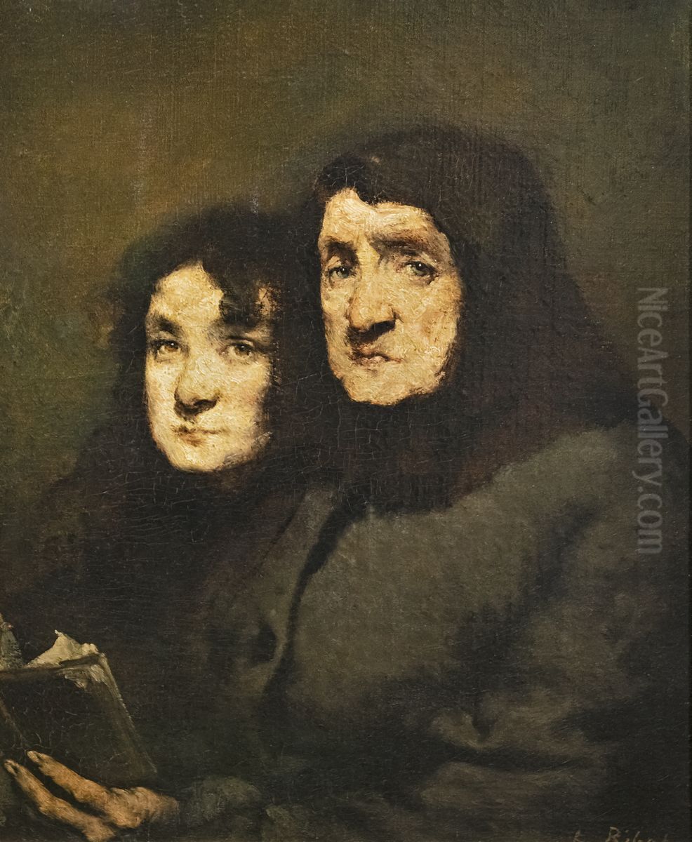 Mother and daughter Oil Painting by Augustin Theodule Ribot