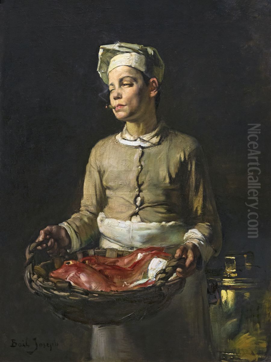 Marmiton portant des rougets Oil Painting by Joseph Bail