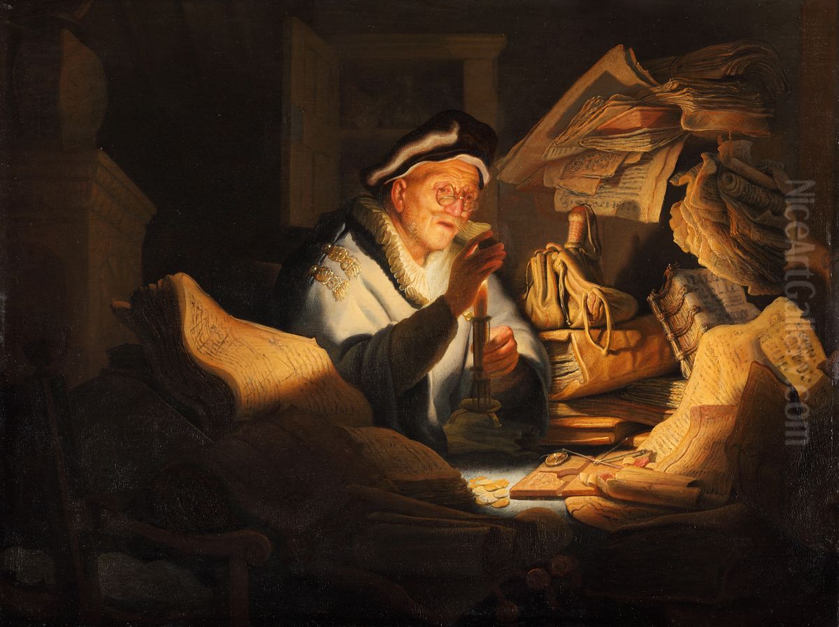 Der Geldwechsler Oil Painting by Rembrandt