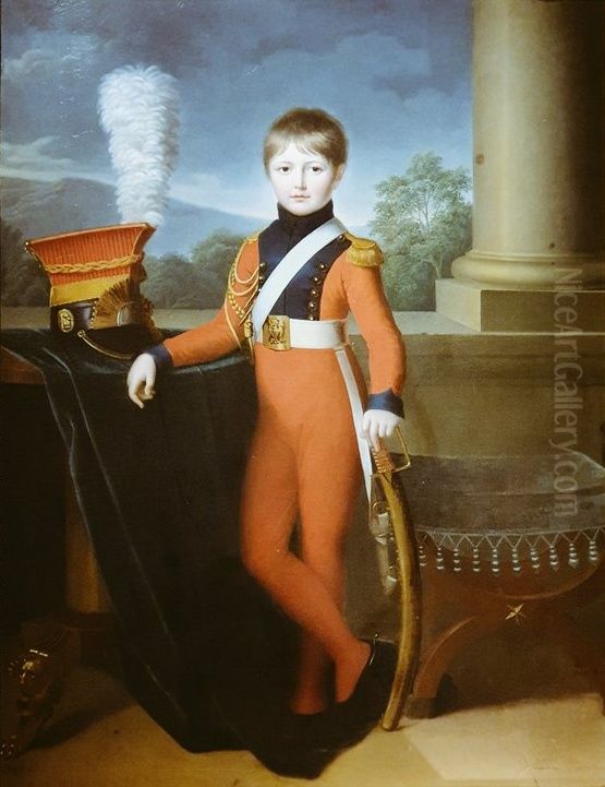 Portrait en pied d'enfant en uniforme de lancier Oil Painting by Jeanne-Elisabeth Chaudet