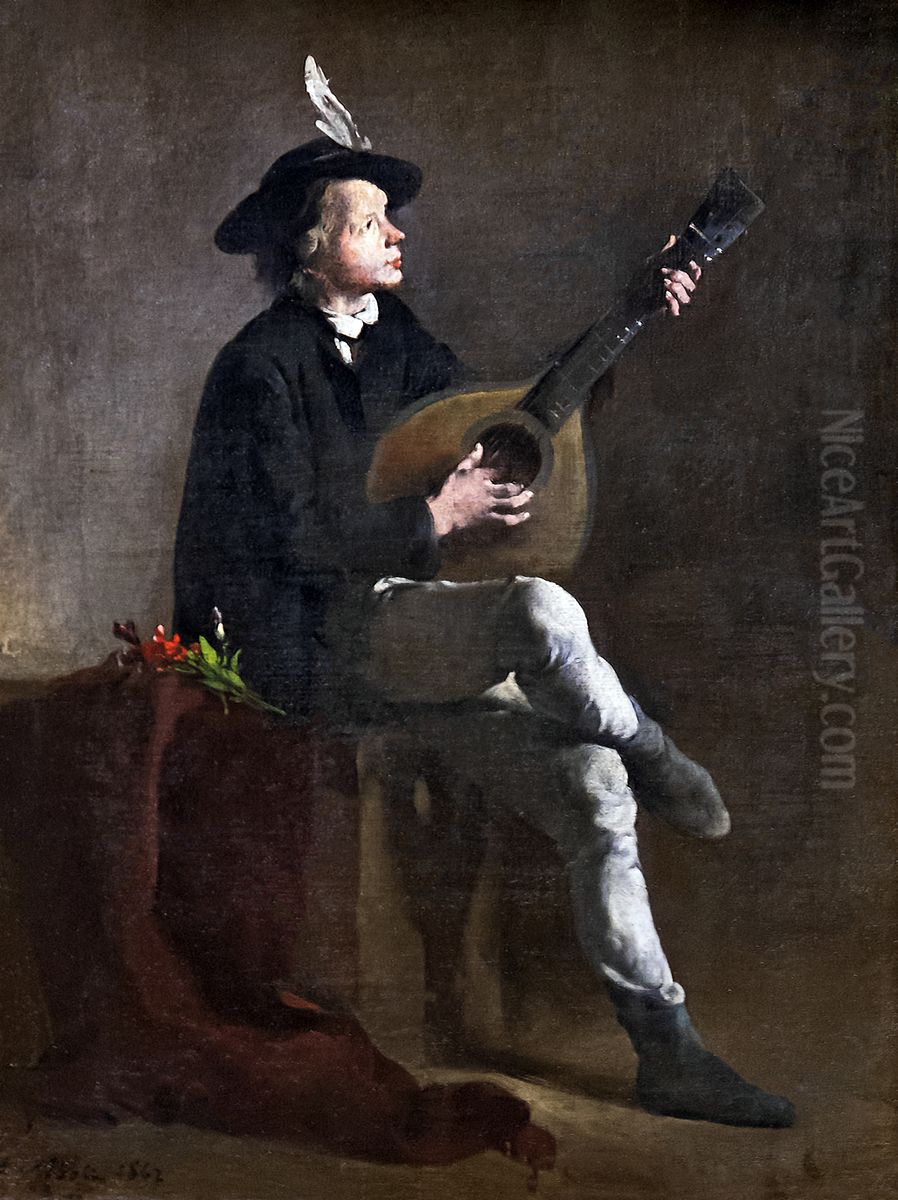 The musician Oil Painting by Augustin Theodule Ribot