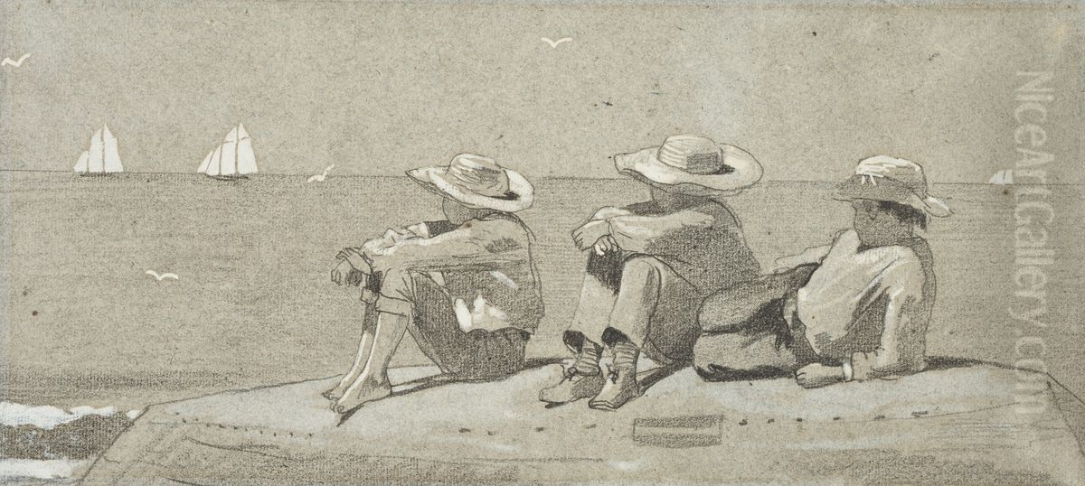 Three Boys on a beached Dory Oil Painting by Winslow Homer
