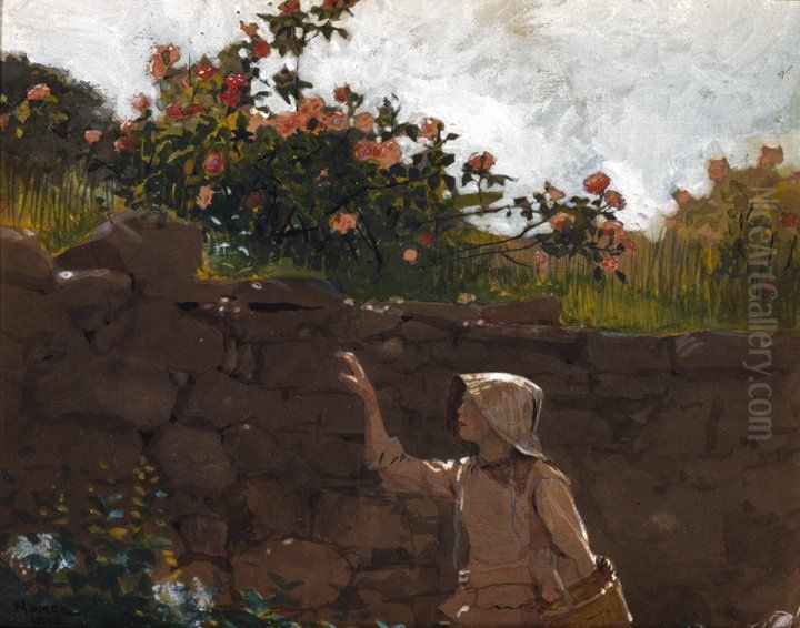 Girl in Garden Oil Painting by Winslow Homer