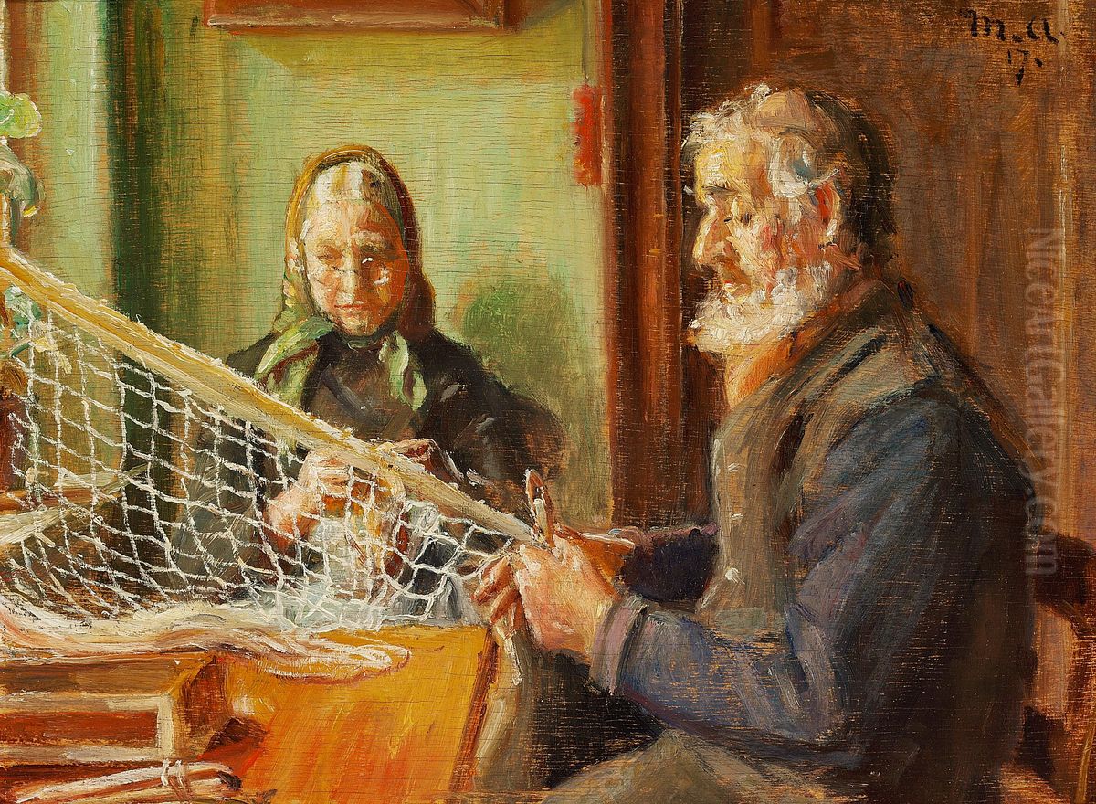 Mending the net. Oil Painting by Michael Peter Ancher