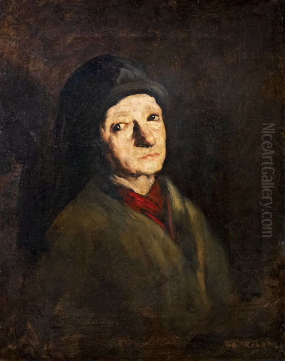 Portrait of the artist's mother Oil Painting by Augustin Theodule Ribot