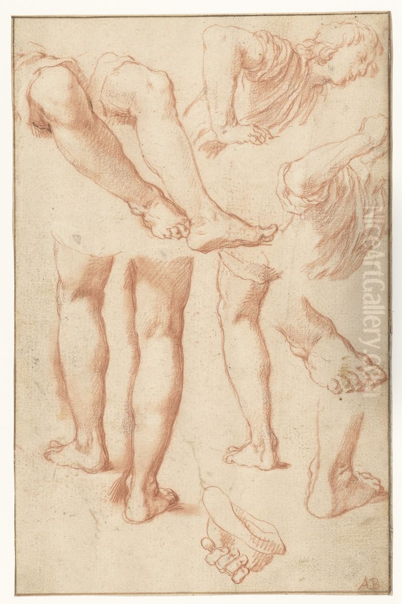 Studieblad met staande trompetter, handen en armen Oil Painting by Abraham Bloemaert