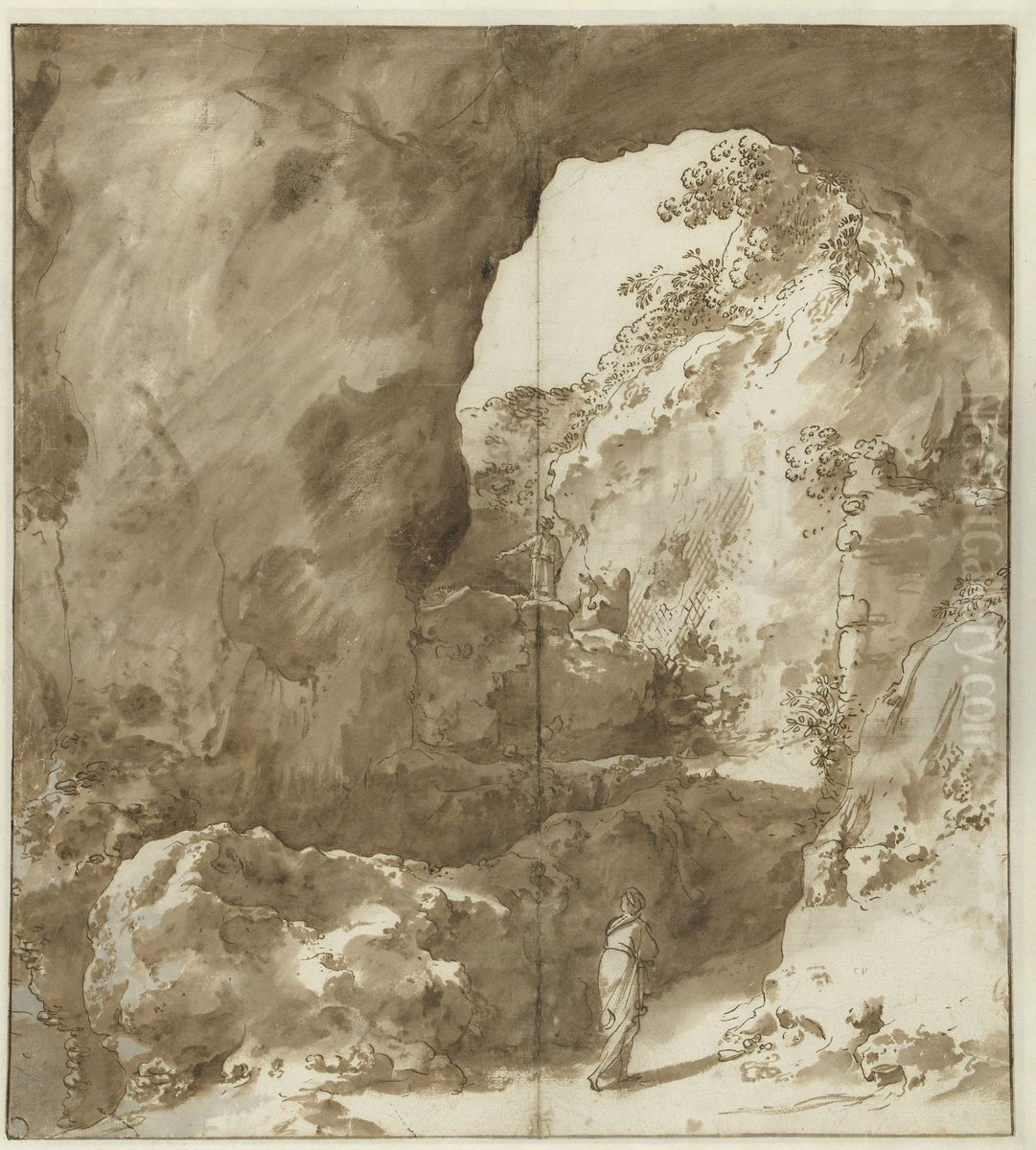 Interior of a Ruin with Figures Oil Painting by Cornelius van Poelenburgh