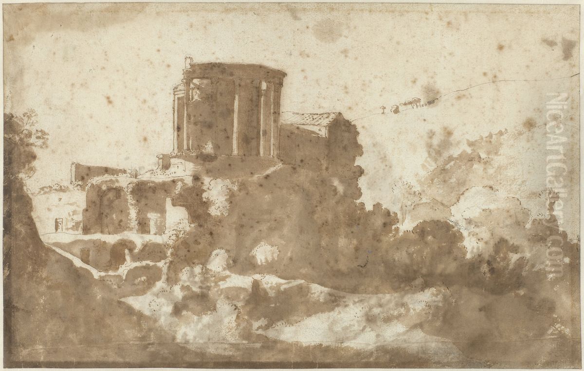 The temple of Sibylle in Tivoli Oil Painting by Cornelius van Poelenburgh