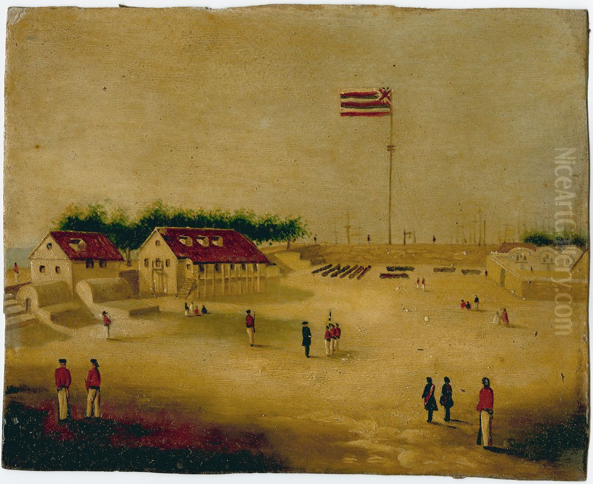 The Hawaiian Flag on Honolulu Fort Oil Painting by Paul Emmert