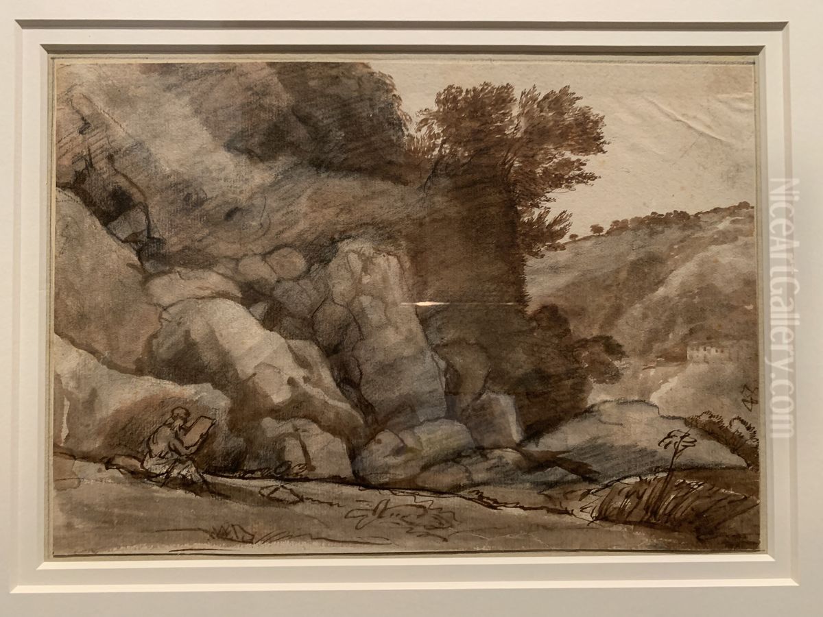 Rocky Landscape with Seated Figure Oil Painting by Claude Lorrain (Claude Gellee)