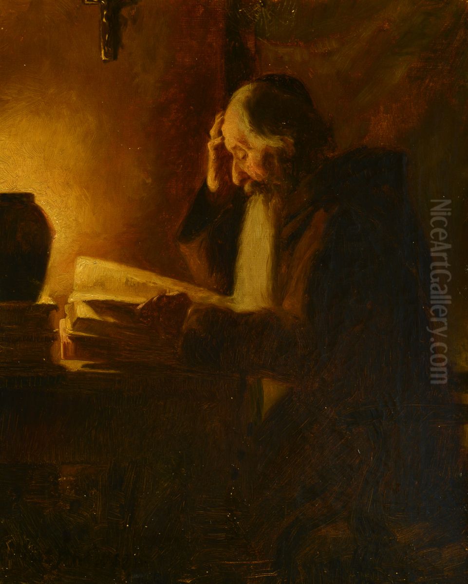 Italian monk studying. Oil Painting by Cilius Andersen