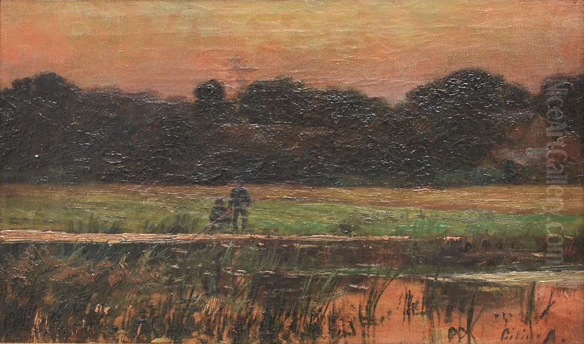 To drenge der fisker ved alob. Oil Painting by Cilius Andersen