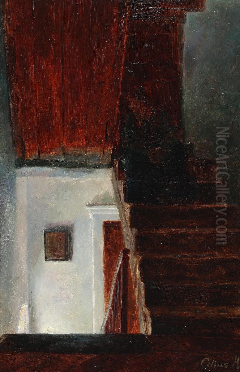 Fra en trappeopgang. Oil Painting by Cilius Andersen