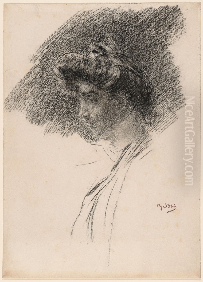 Bust of a Young Woman in Profile Oil Painting by Giovanni Boldini