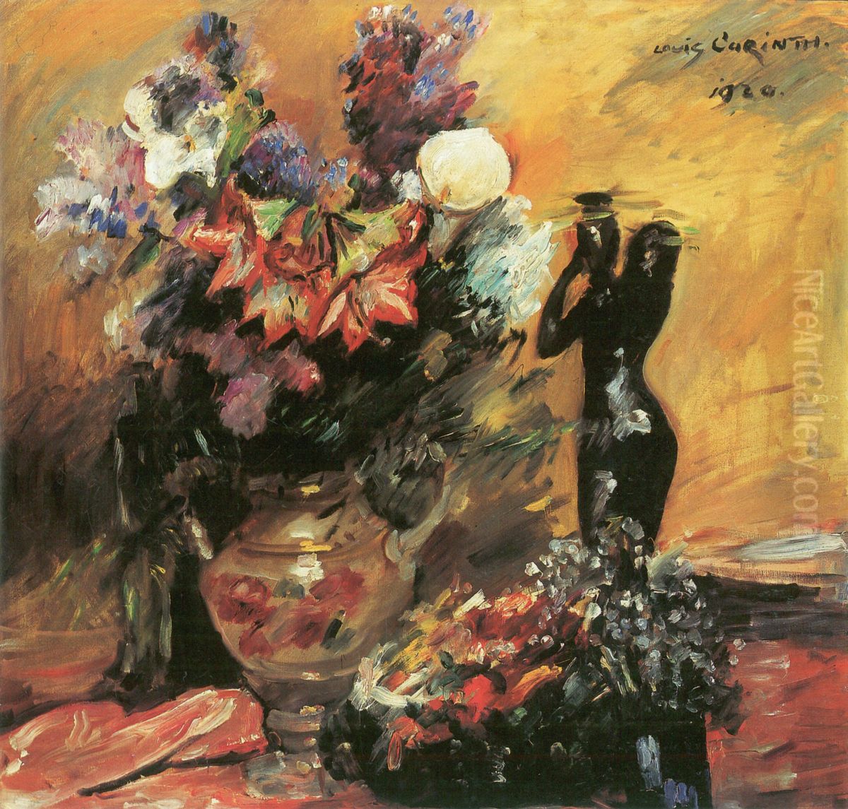 Kalla und Flieder mit Bronzefigur Oil Painting by Lovis (Franz Heinrich Louis) Corinth