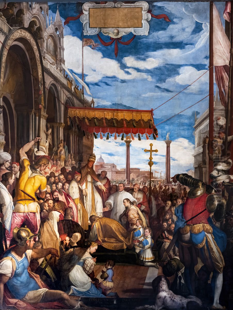 Barbarossa kisses the Pope's foot Oil Painting by Federico Zuccari