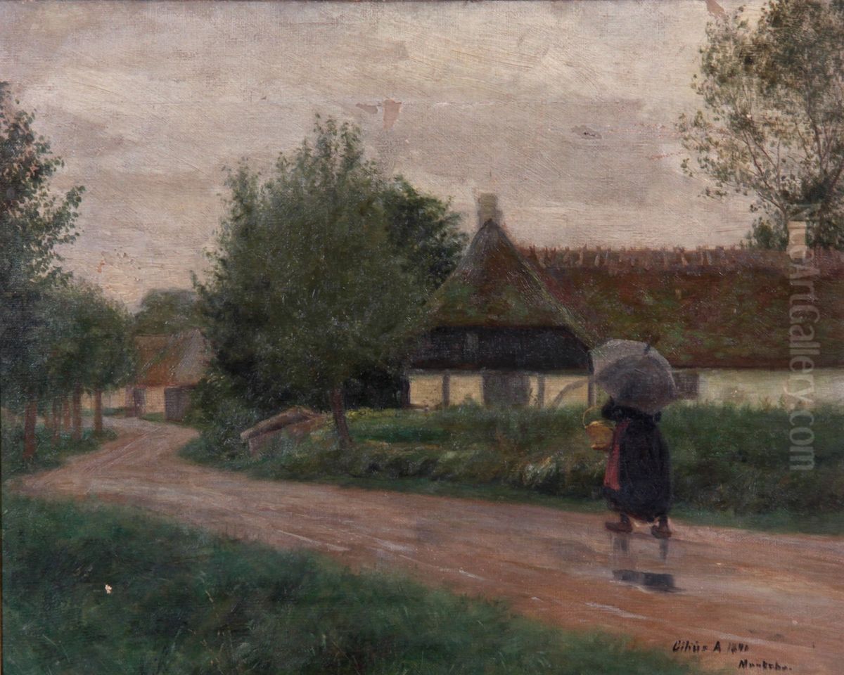 The road through Munkebo. Oil Painting by Cilius Andersen