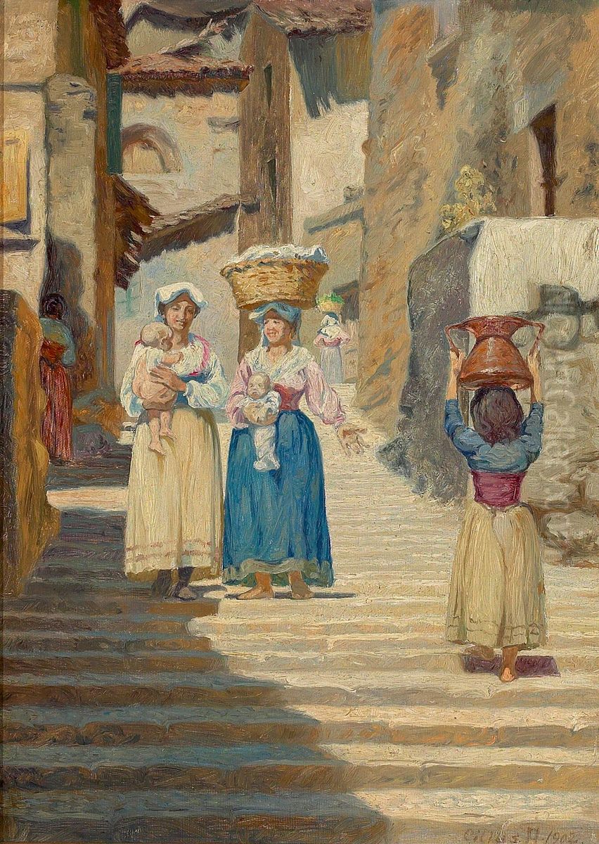 Street scene from Subiaco. Oil Painting by Cilius Andersen