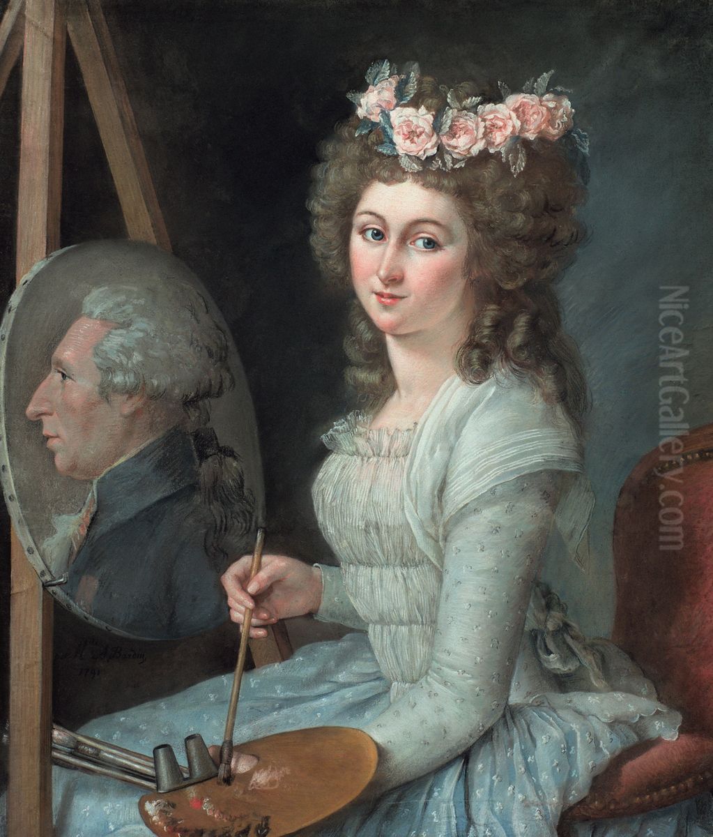 Autoportrait de l'artiste peignant son pere, le peintre Jean Bardin Oil Painting by Ambroise-Marguerite Bardin