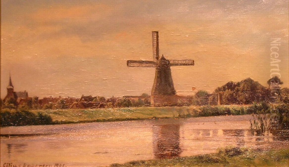 Landscape with a windmill. Oil Painting by Cilius Andersen