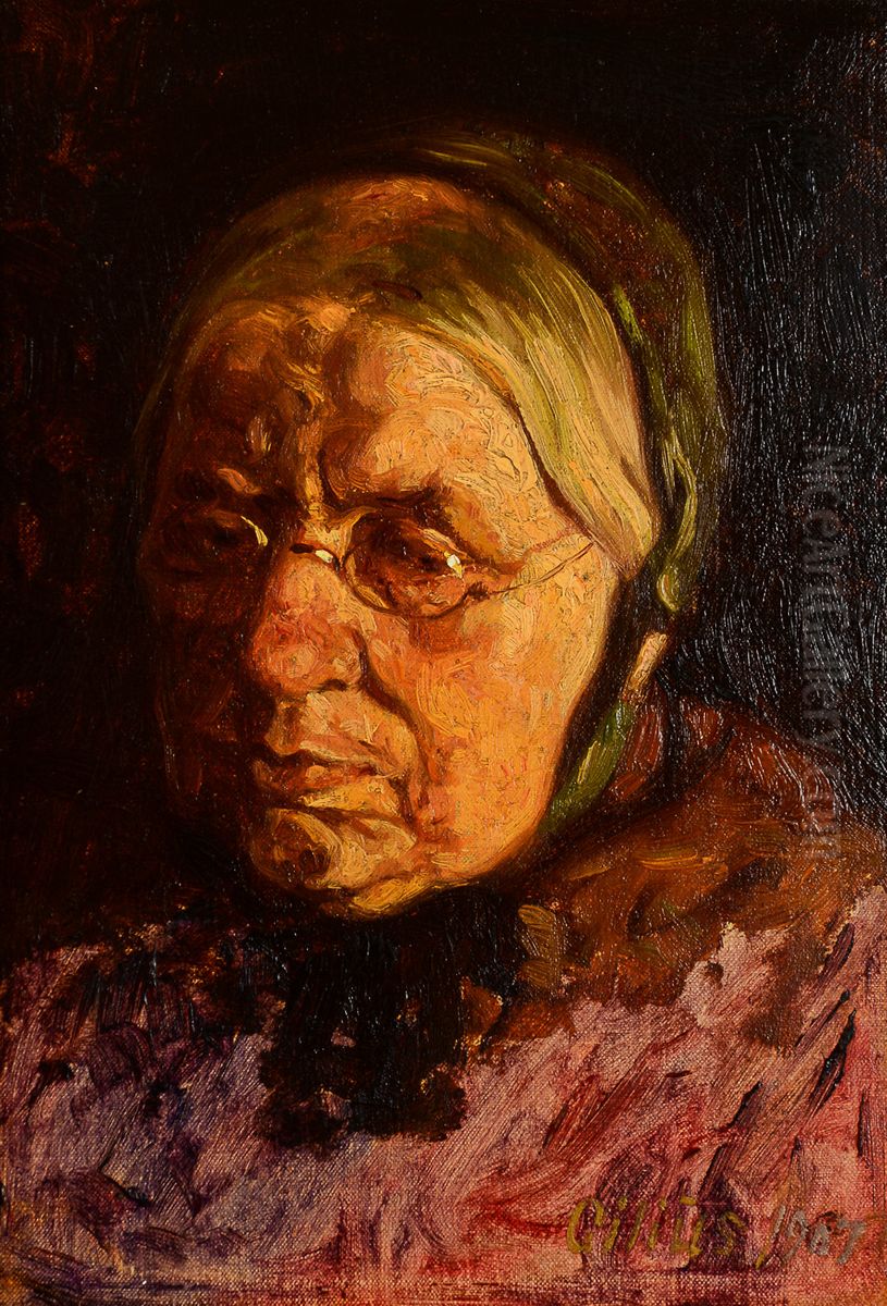 Portraet af kvinde med briller. Oil Painting by Cilius Andersen