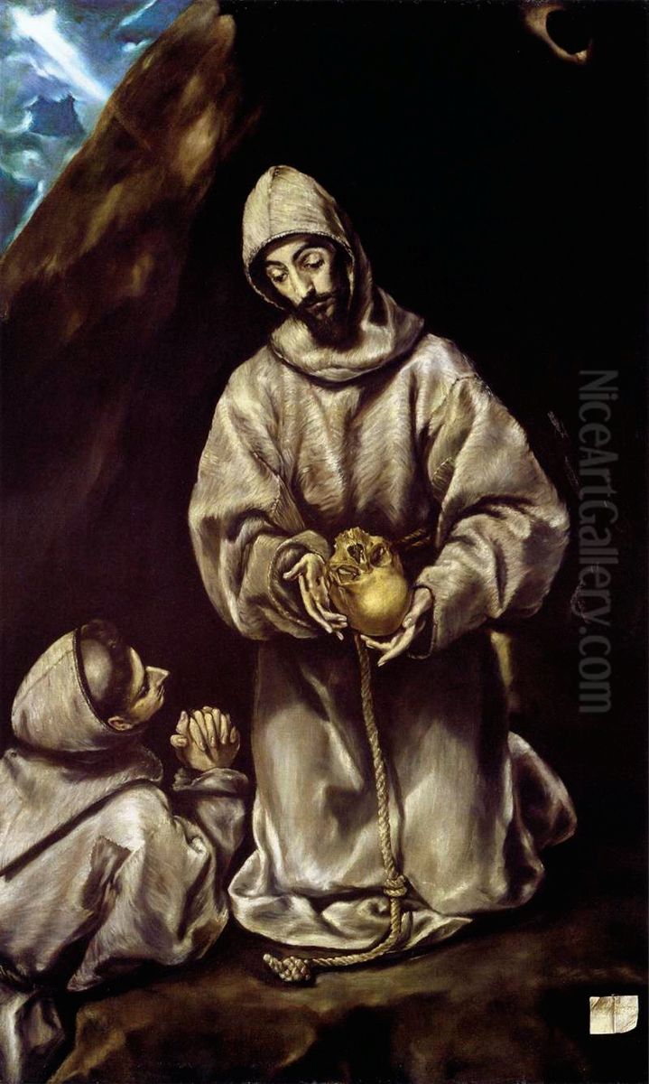 Saint Francois et le frere Leon meditant sur la mort Oil Painting by El Greco