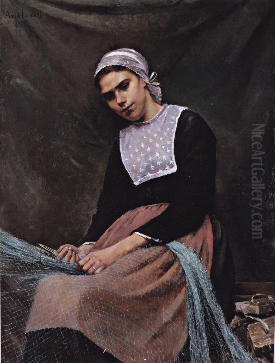 Kalastajatytto Oil Painting by Amelie Lundahl